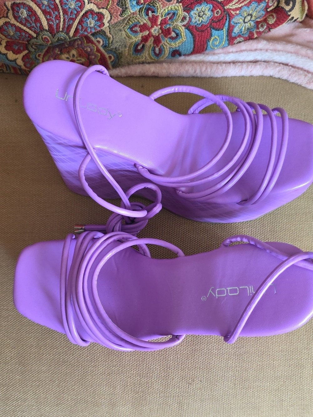 Liloday Purple Strappy Platform Wedge Sandals